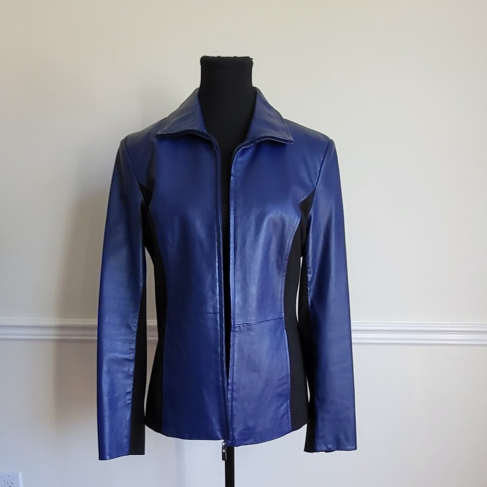 Guillaume Blue Leather Jacket, Size S - Picture 1 of 11